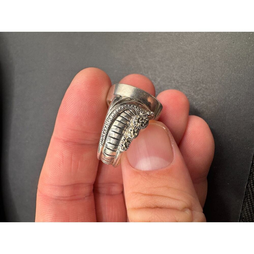Vintage Southwestern Turquoise Oval Cut Filigree 925 Sterling Silver Ring Sz 7.5 - Picture 9 of 12